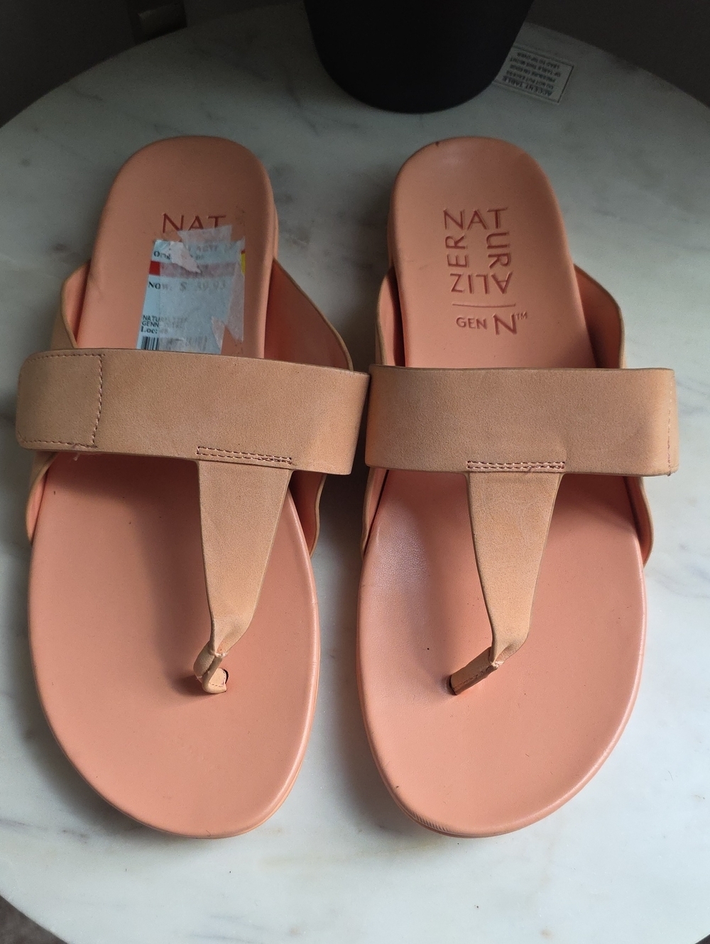 Naturalizer Peach-Tan Toe-Post Slide Sandals